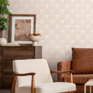 Art Deco Geometric Beige Cream Wallpaper - C552