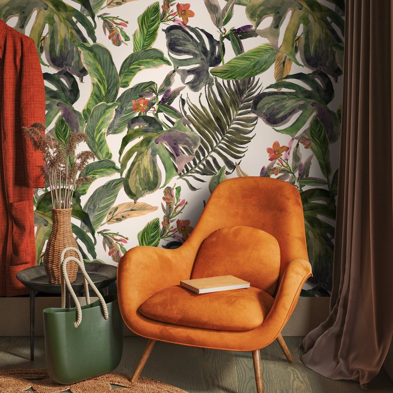 Tropical Floral Peel and Stick Removable Wallpaper Mural - Etsy