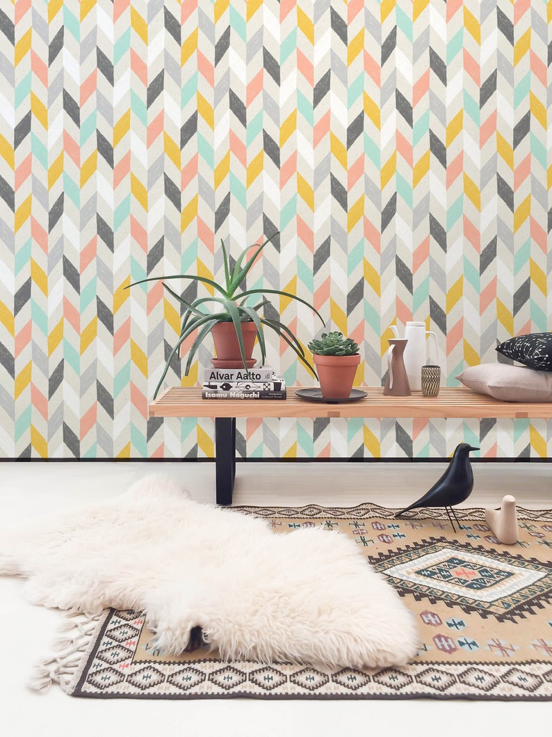 Chevron Wallpaper Herringbone Wallpaper Peel and Stick Etsy