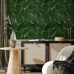 Papel de parede Papel de parede removível Papel de parede removível Decoração para casa Arte de parede Decoração de parede Decoração de quarto / Papel de parede verde contemporâneo - C455