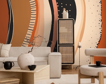 Mid-Century Abstract Retro Wallpaper - Brown & Orange - C414