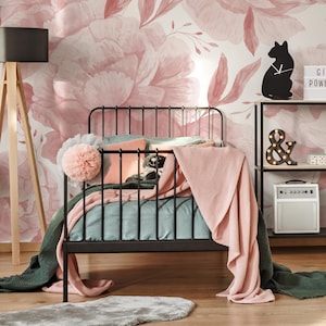 Pink Roses Mural Wallpaper / Peel and Stick Wallpaper Removable Wallpaper Home Decor Wall Art Wall Decor Room Decor - D323