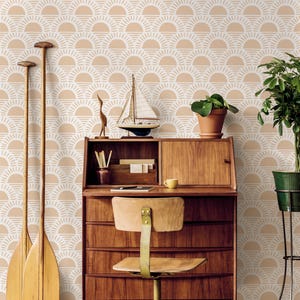Orange Scallop Wallpaper / Peel and Stick Wallpaper Removable Wallpaper Home Decor Wall Art Wall Decor Room Decor - D348