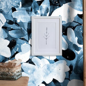 Wallpaper Peel and Stick Wallpaper Removable Wallpaper Home Decor Wall Art Wall Decor Room Decor / Navy Blue Leaves Wallpaper - X148