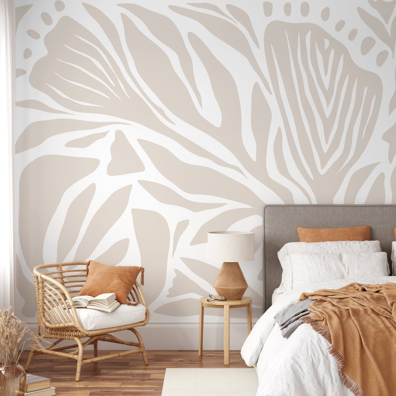Neutral Abstract Wallpaper Contemporary Mural Peel and Stick and Traditional Wallpaper D695 image 1
