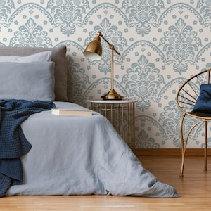 Light Blue Vintage Wallpaper / Peel and Stick Wallpaper Removable Wallpaper Home Decor Wall Art Wall Decor Room Decor - D198
