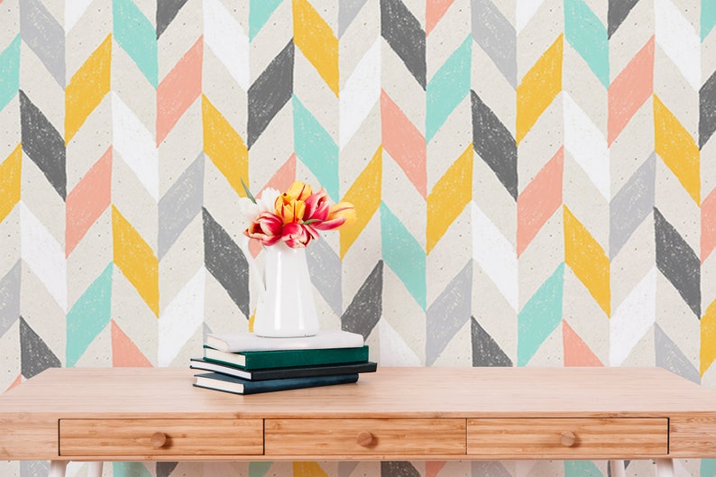 Chevron Wallpaper Herringbone Wallpaper Peel and Stick Etsy