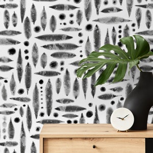 Abnehmbare Tapete schälen und aufkleben Wandbild Aquarell Wallpaper Druck / Abstrakt Schwarz und Weiß - X114