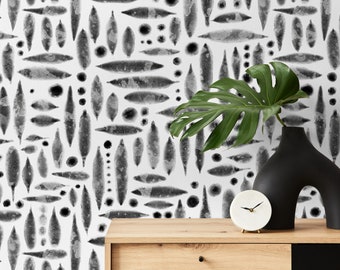 Removable Wallpaper Peel and Stick Wallpaper Wall Mural Watercolor Wallpaper Print / Abstract Black and White - X114