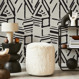 Mid-Century Geometric Black & White Wallpaper - C568