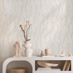 Modern Botanical Beige White Wallpaper - C640