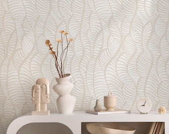 Modern Botanical Beige White Wallpaper - C640