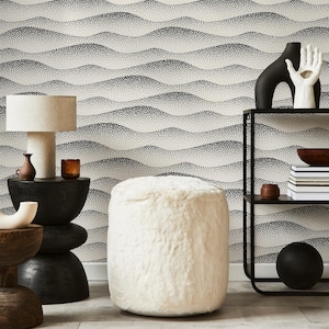 Modern Mid-Century Beige Black Wallpaper - C731