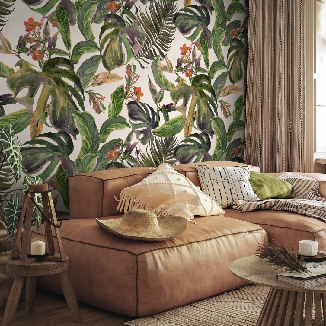 Tropical Floral Peel and Stick Removable Wallpaper Mural - Etsy