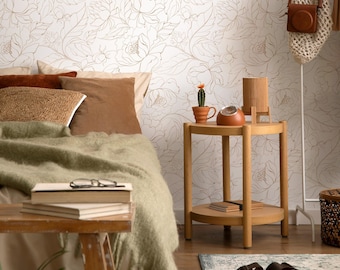 Floral Wallpaper with a Boho Peony Line Art Motif in Beige - ZABO