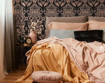 Dark Victorian Damask Wallpaper - Peel and Stick Removable Wall Art