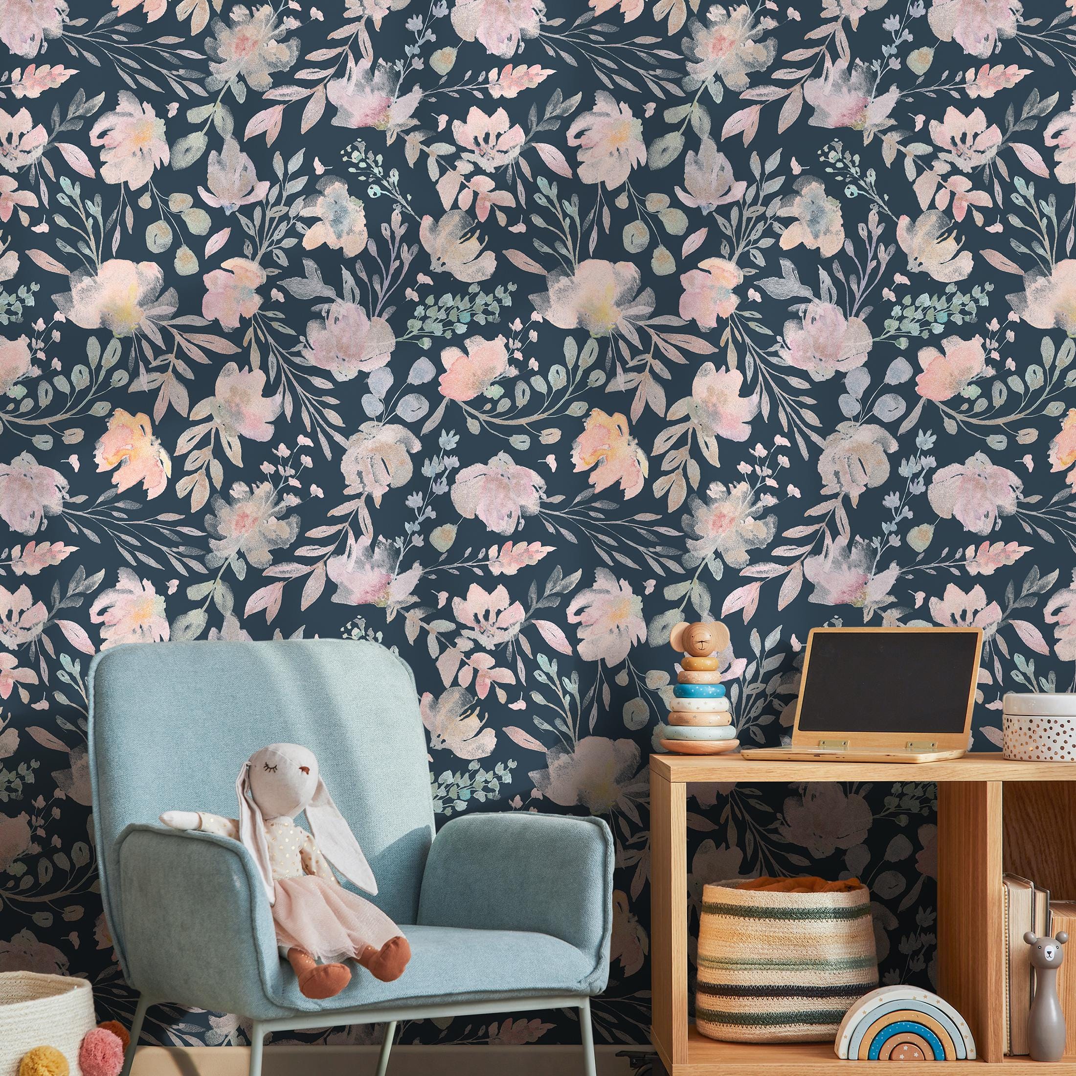 Floral Peel and Stick Wallpaper – Nursery Wall Decor, Removable Mural ...