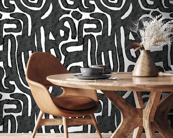 Abstract Wallpaper with a Bold Brushstroke Pattern in Black and White - X103