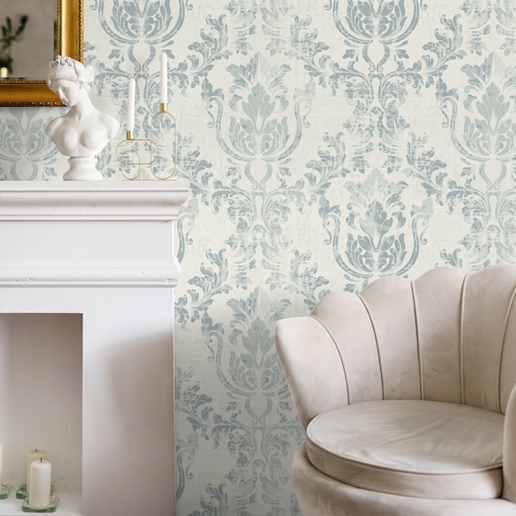 Vintage Damask Wallpaper Removable Wall Mural Vintage Nursery Decor Wall Covering Repositionable Wallpaper Temporary Wallpaper - A650