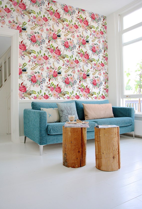 Watercolor Fl Wallpaper Removable Wall Decor Temporary Image 0