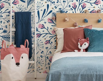 Blue Floral Peel and Stick Wallpaper – Scandinavian Style