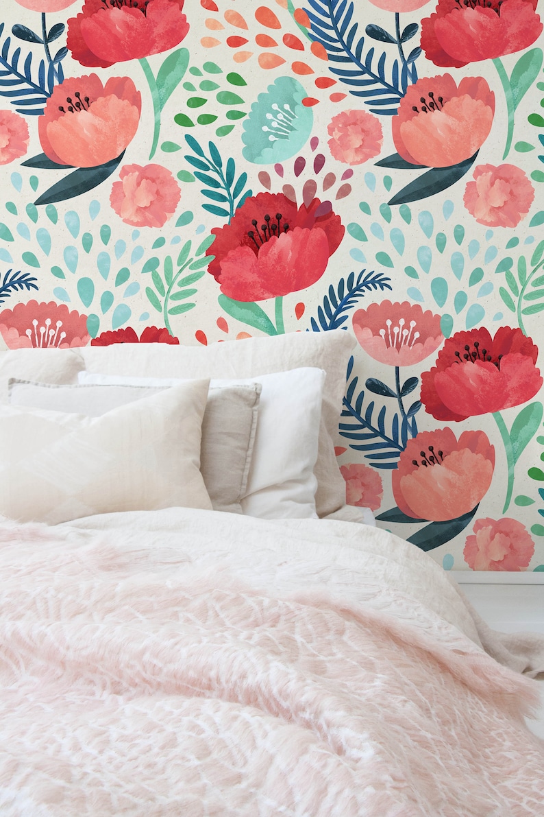 Nursery Decor Removable Wallpaper Vintage Wallpaper Poppy Etsy