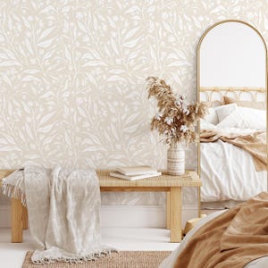 Botanical Floral Black Beige Wallpaper - C664