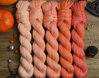 MINI skein set of 5 skeins, hand dyed, fingering weight, sw merino wool, nylon, fade set, 5x85m=100g, "Juicy Fruits"