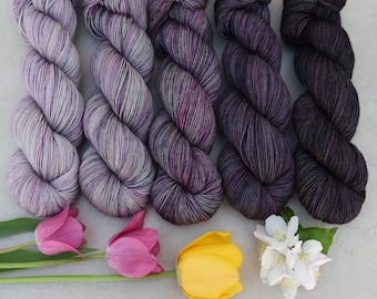PRE-ORDER *** Fade set of 5 skeins, hand dyed, fingering weight, sw merino wool, cashmere, silk, 5 x 400m/100g, "Girls in the Factory"