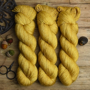 Dyed to order * Hand dyed, fingering weight, superwash merino wool, silk, 400m/100g, solid color yarn, Silky Singles &quot;Mustard&quot;