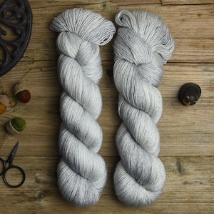 Dyed to order * Hand dyed, fingering weight, superwash merino wool, silk, 400m/100g, solid color yarn, Silky Singles &quot;Clouds&quot;