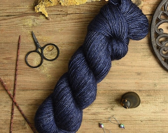 Hand dyed fingering weight yarn, superwash merino wool, silk, yak, 480m/120g, Yak Singles "Blue Whale"