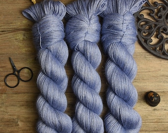 Hand dyed fingering weight non-superwash yarn, baby alpaca, silk, cashmere, 400m/100g, Glamour "Lavender Blue"