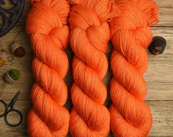 Dyed to order * Hand dyed, fingering weight, superwash merino wool, silk, 400m/100g, solid color yarn, Silky Singles "Very Orange"
