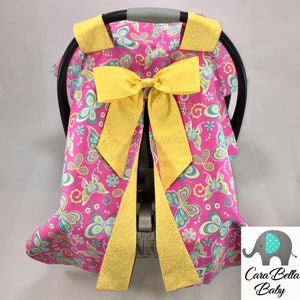 Car Seat Canopy, Butterfly, Pink, Yellow, Floral, Car Seat Cover, Nursing Cover, Car Seat Accessories, Baby Shower Gift