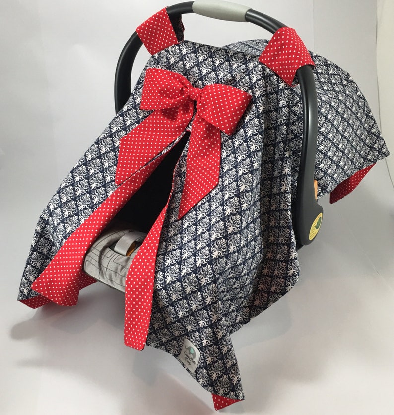 Car Seat Canopy Damask Blue Red Girl Car Seat Cover Etsy