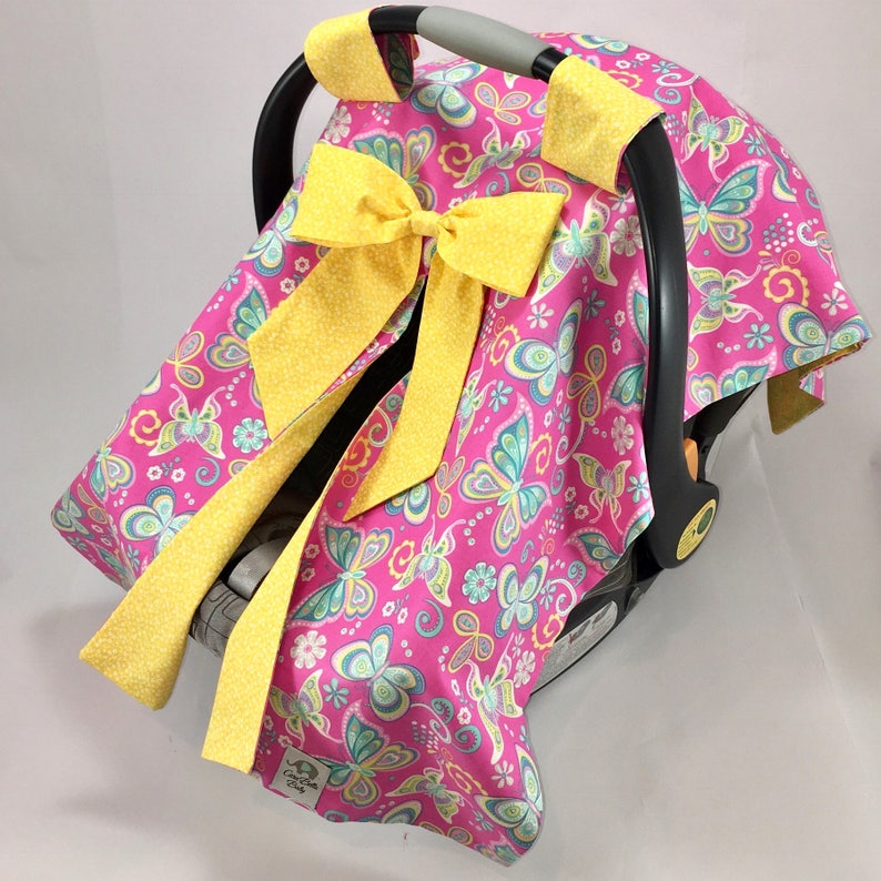Car Seat Canopy Butterfly Pink Yellow Floral Car Seat Etsy