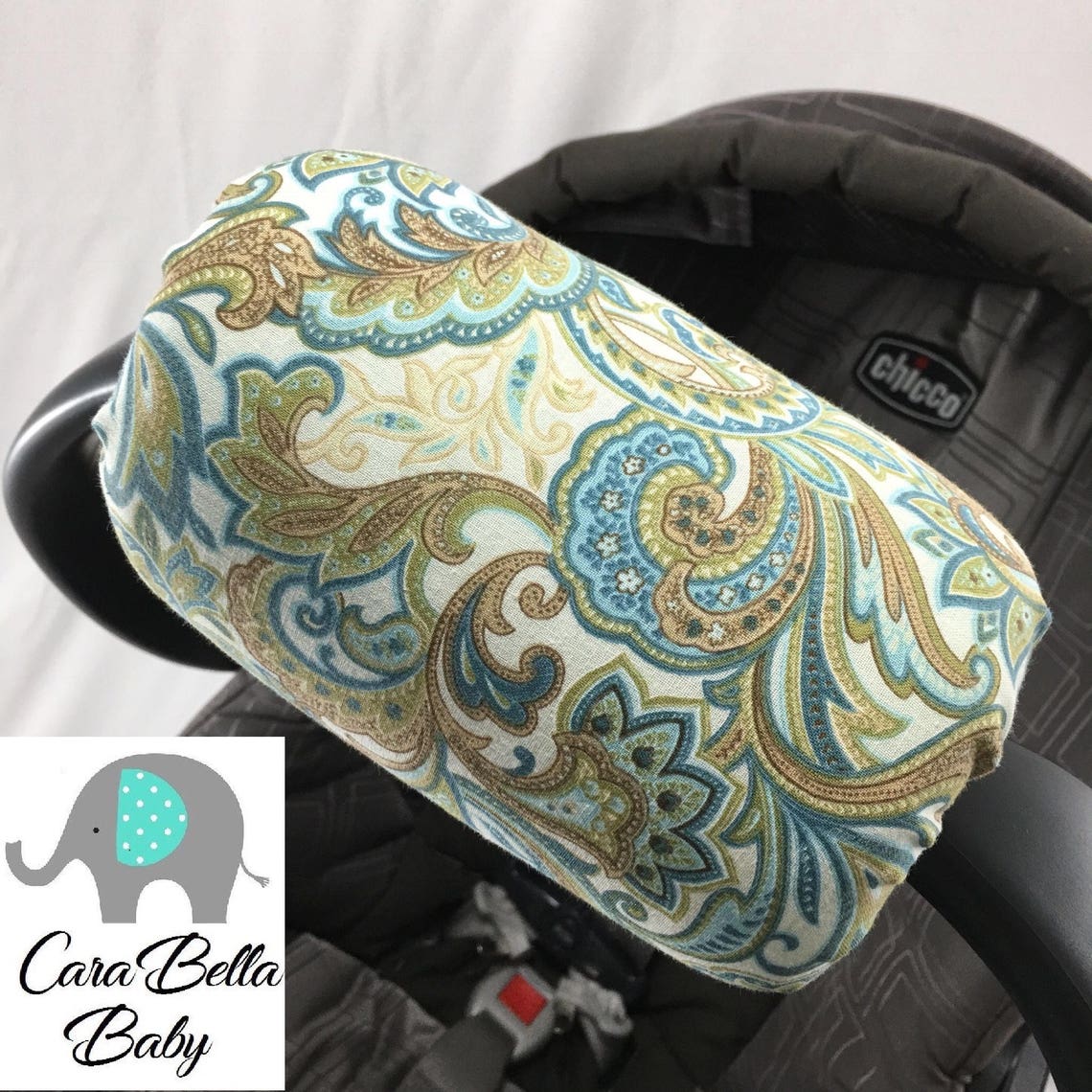 Car Seat Arm Cushion Paisley Floral Green Blue Girl Car Etsy