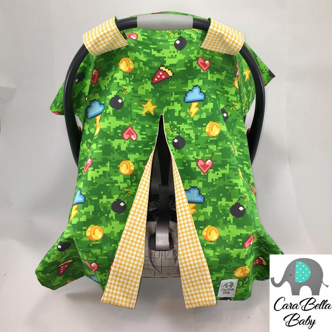 Car Seat Canopy, Gamer, Green, Yellow, Boy, Neutral, Car Seat Cover