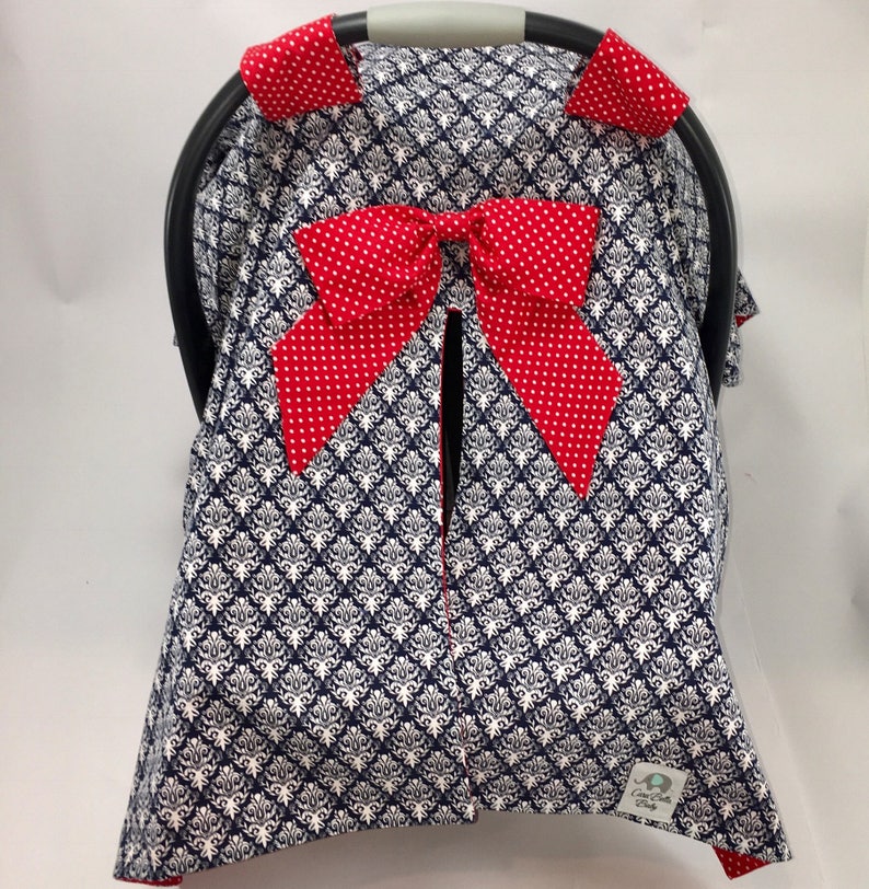 Car Seat Canopy Damask Blue Red Girl Car Seat Cover Etsy