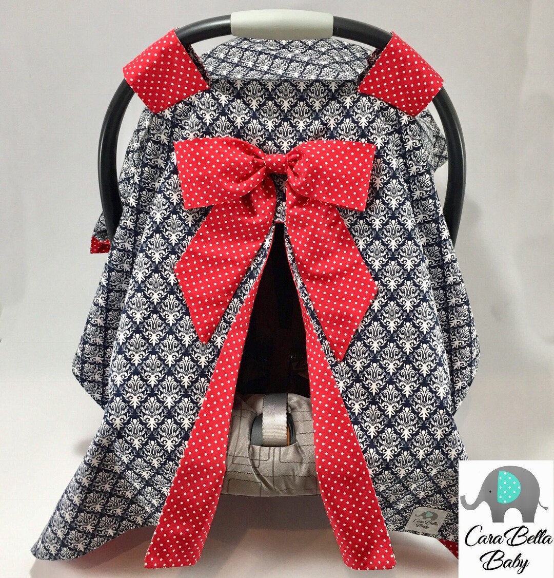 Car Seat Canopy, Damask, Blue, Red, Girl, Car Seat Cover, Nursing Cover