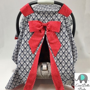 Car Seat Canopy, Damask, Blue, Red, Girl, Car Seat Cover, Nursing Cover, Car Seat Accessories, Baby Shower Gift