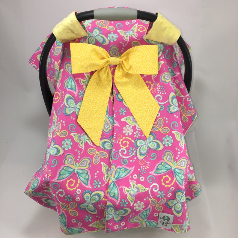 Car Seat Canopy Butterfly Pink Yellow Floral Car Seat Etsy