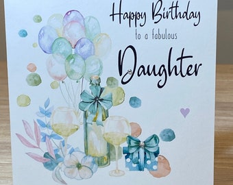 Personalised Daughter Birthday Card: Wine & Balloons