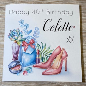 Personalised birthday card , Friend birthday card , Personalised age birthday card,  Shoes and perfume birthday card, daughter card