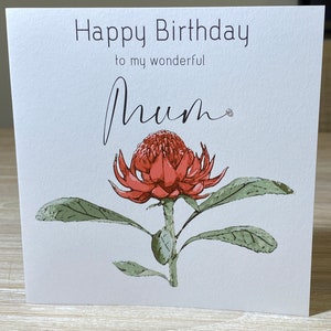 Mum Birthday card - waratah birthday card, australian waratah card , personalised card for her,