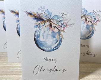Christmas cards, pack of Christmas cards, bauble Christmas cards, blue bauble, Christmas card pack, Personalised Christmas cards