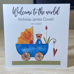 Baby boy card , Personalised Baby Boy card, Newborn baby card,  Personalised baby card, card for newborn baby boy, Baby card, New born baby