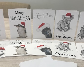 Christmas card pack, Australian Christmas cards, Australian animals Christmas cards, Personalised Christmas cards