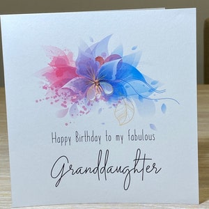 Granddaughter birthday card, Personalised granddaughter birthday card, card for granddaughter, flower and butterfly card for granddaughter